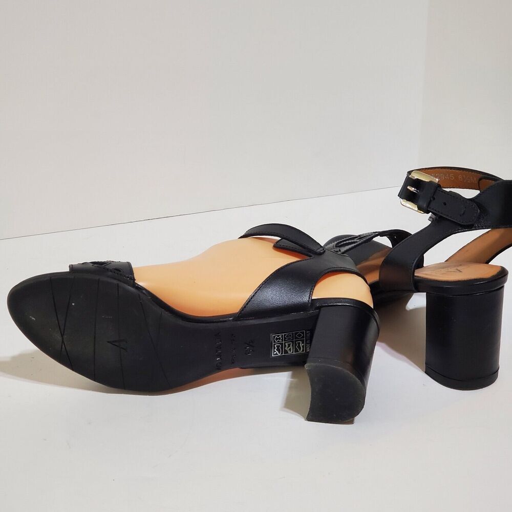 Aquatalia Womens Leather Sandals Sz 6.5M Samara Perforated Block Heel Black - Picture 6 of 8